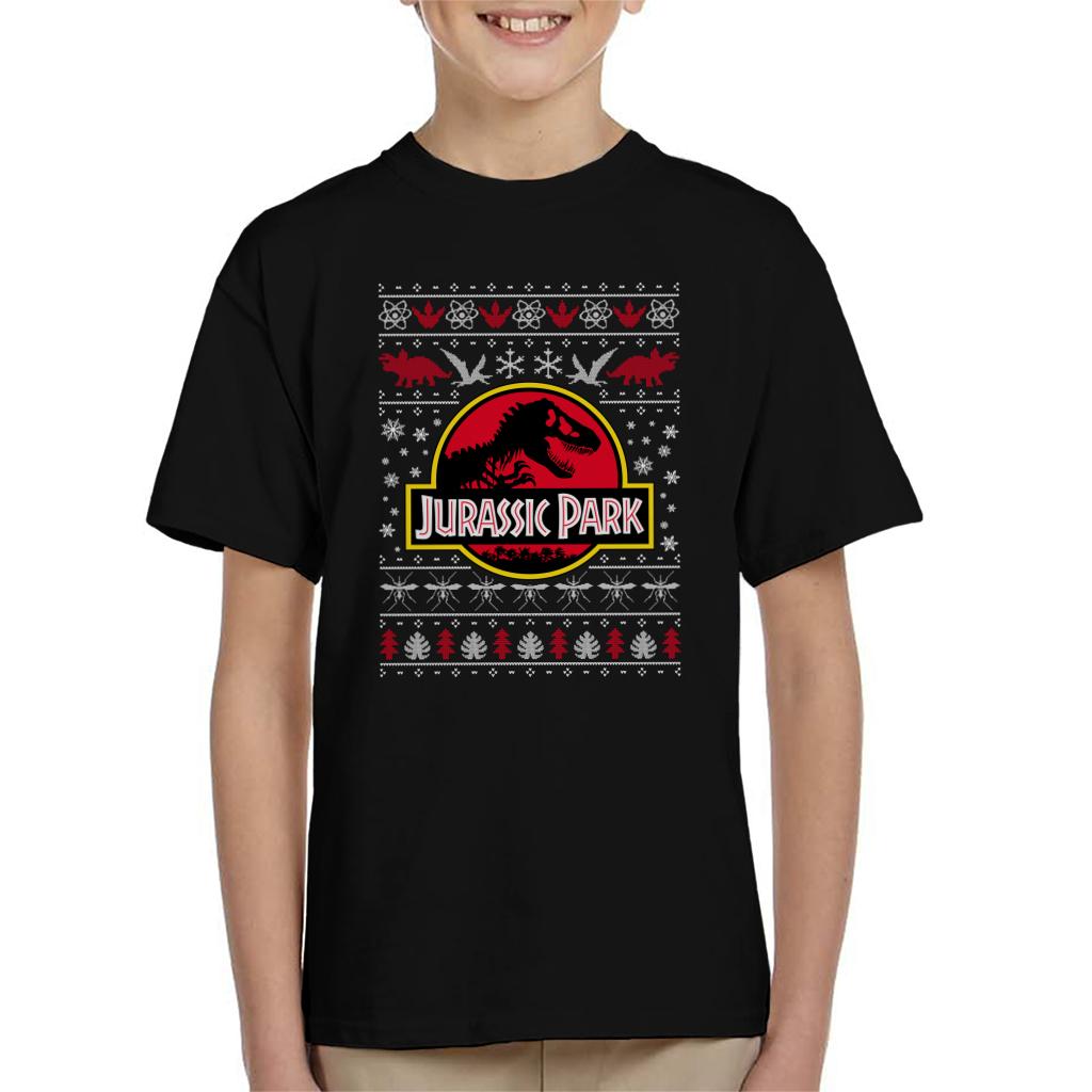 Jurassic Park Logo Christmas Knit Pattern Kid's T-Shirt product image 1
