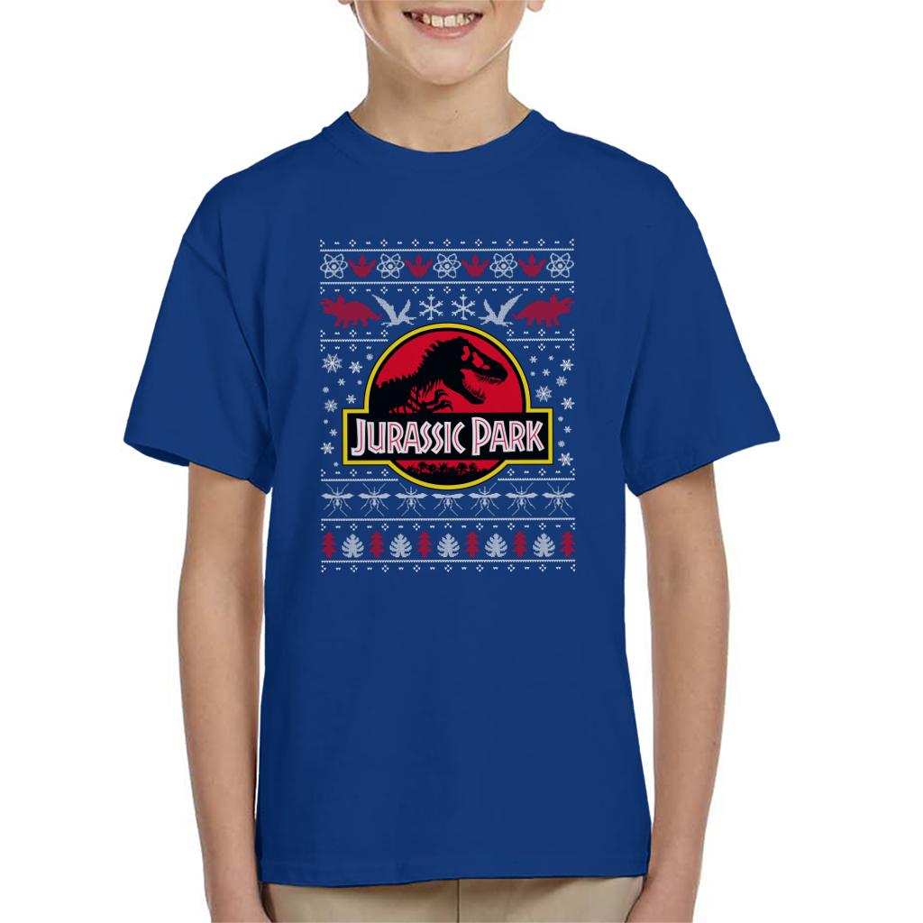 Jurassic Park Logo Christmas Knit Pattern Kid's T-Shirt product image 4