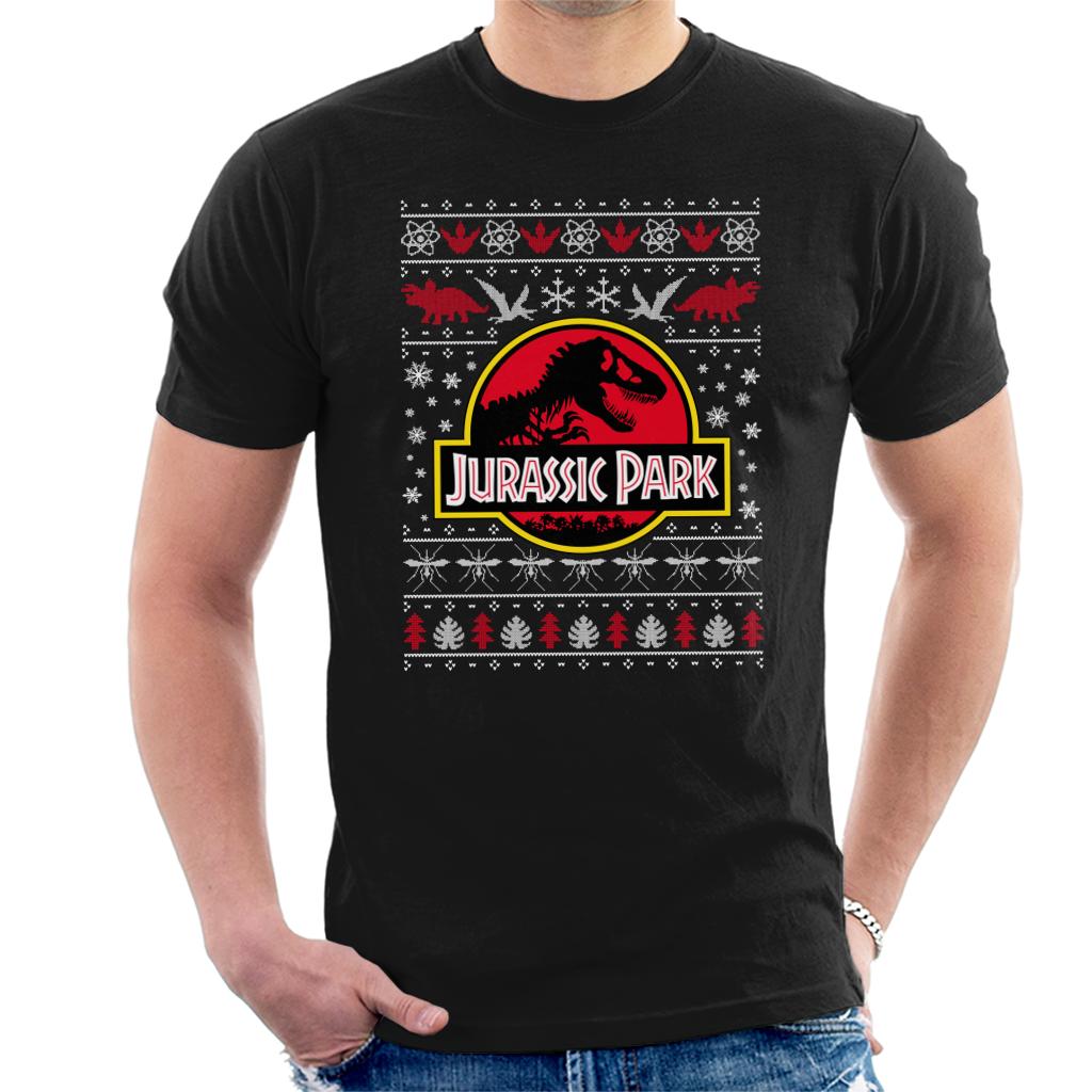 Jurassic Park Logo Christmas Knit Pattern Men's T-Shirt product image 1