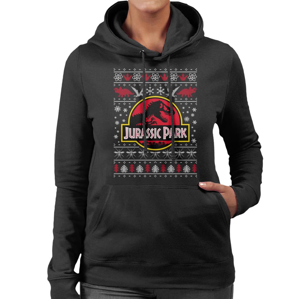 Jurassic Park Logo Christmas Knit Pattern Women's Hooded product image 1