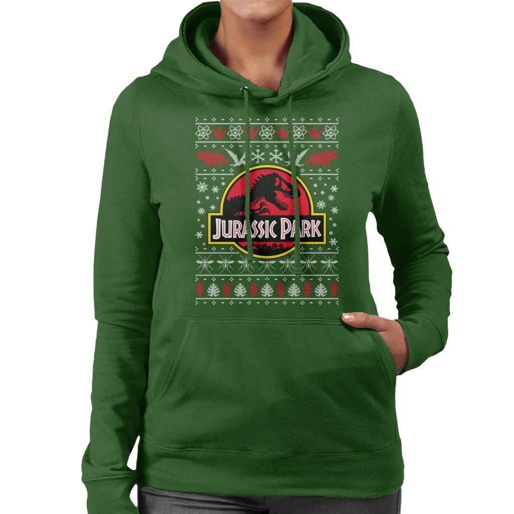 Jurassic Park Logo Christmas Knit Pattern Women's Hooded product image 6