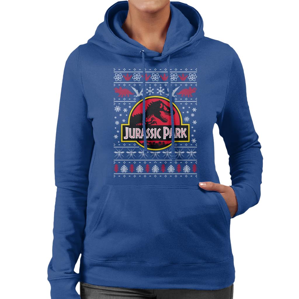 Jurassic Park Logo Christmas Knit Pattern Women's Hooded product image 4