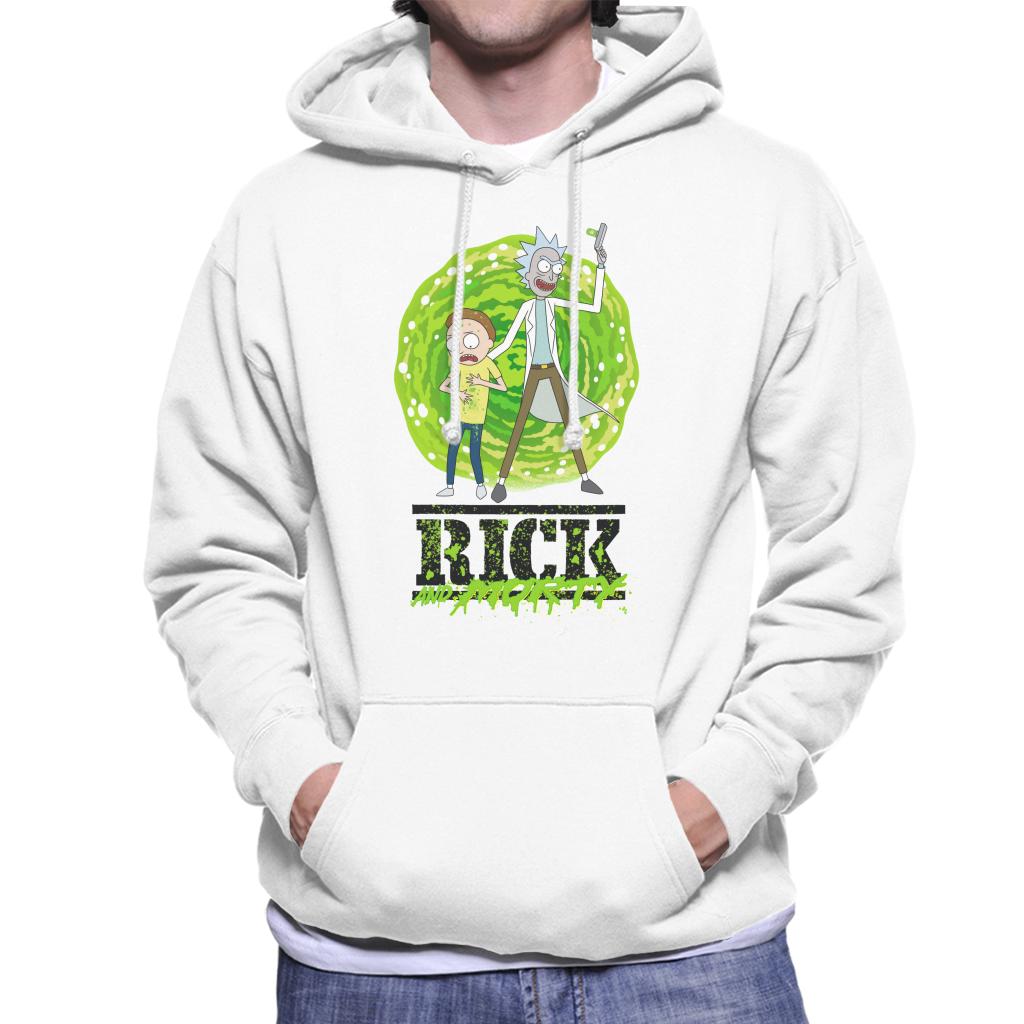 Rick and Morty Portal Green Splatter Text Men's Hooded product image 1