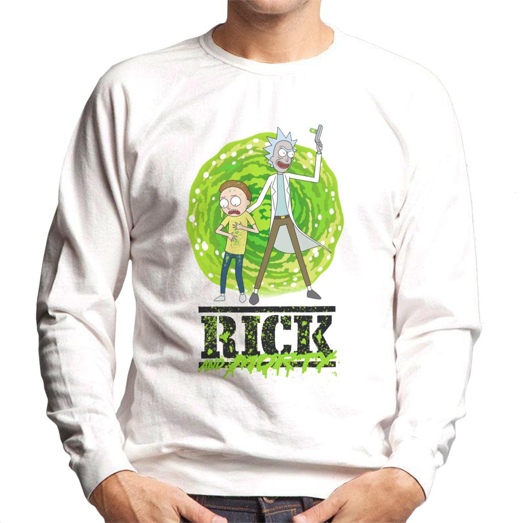 Rick and Morty Portal Green Splatter Text Men's Sweatshirt product image 1