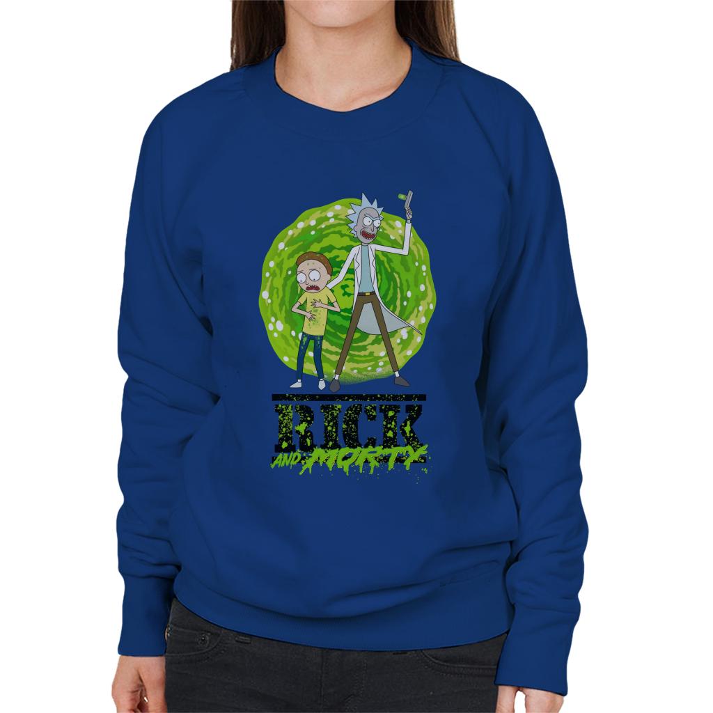 Rick and Morty Portal Green Splatter Text Women's Sweatshirt product image 4