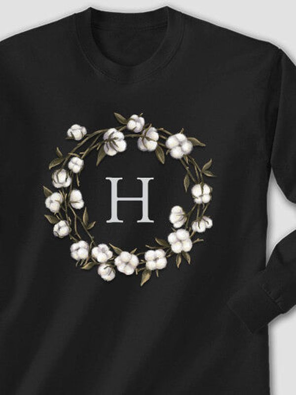 Cotton Wreath Monogram : Printed Long Sleeves