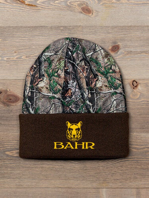 Bear : Embroidered 2-Tone Camo Cuffed Beanie