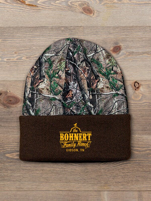 Family Ranch : Embroidered 2-Tone Camo Cuffed Beanie