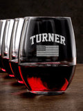 American Varsity : Stemless Wine Glasses - Engraved