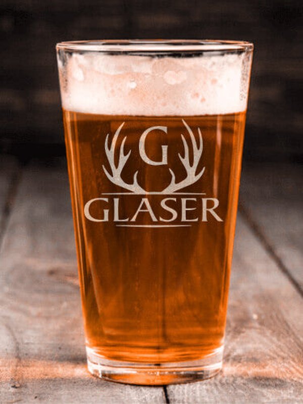 Antler Monogram : Pint Glasses - Engraved