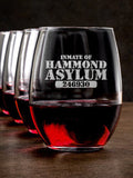 Asylum : Stemless Wine Glasses - Engraved