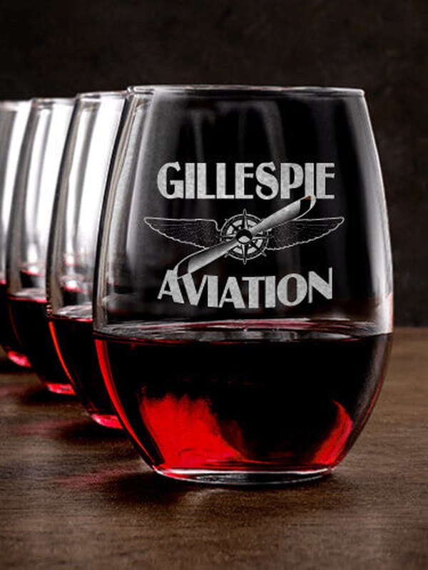 Aviation : Stemless Wine Glasses - Engraved