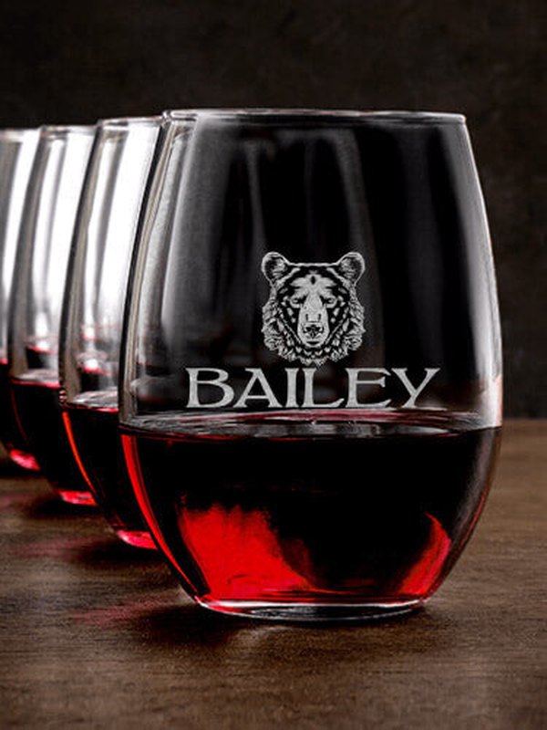 Bear : Stemless Wine Glasses - Engraved