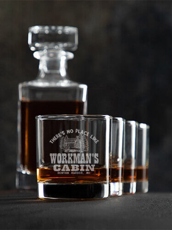 Cabin : Decanter Rocks Glass Gift Sets - Engraved