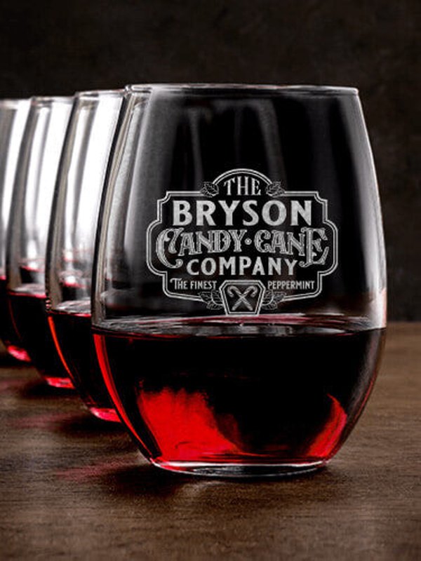 Candy Cane Company : Stemless Wine Glasses - Engraved