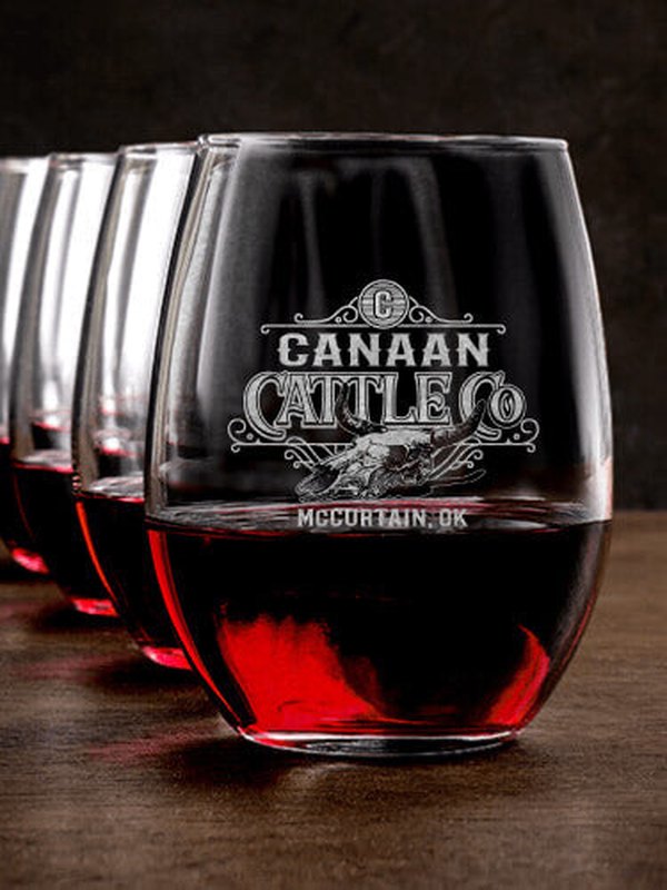 Cattle Company : Stemless Wine Glasses - Engraved