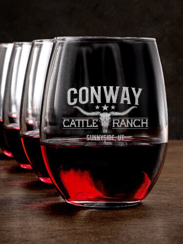 Cattle Ranch : Stemless Wine Glasses - Engraved
