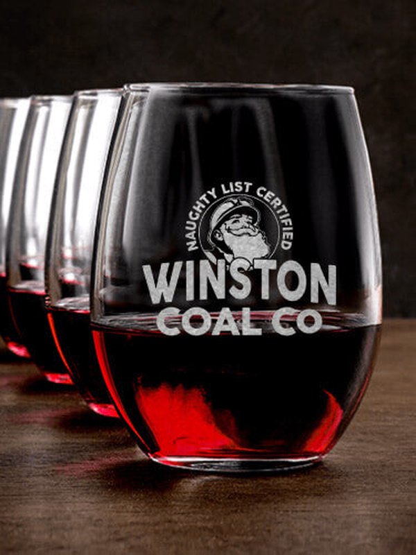 Christmas Coal Company : Stemless Wine Glasses - Engraved