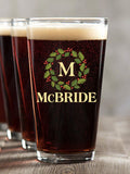 Christmas Monogram : Pint Glasses - Color Printed