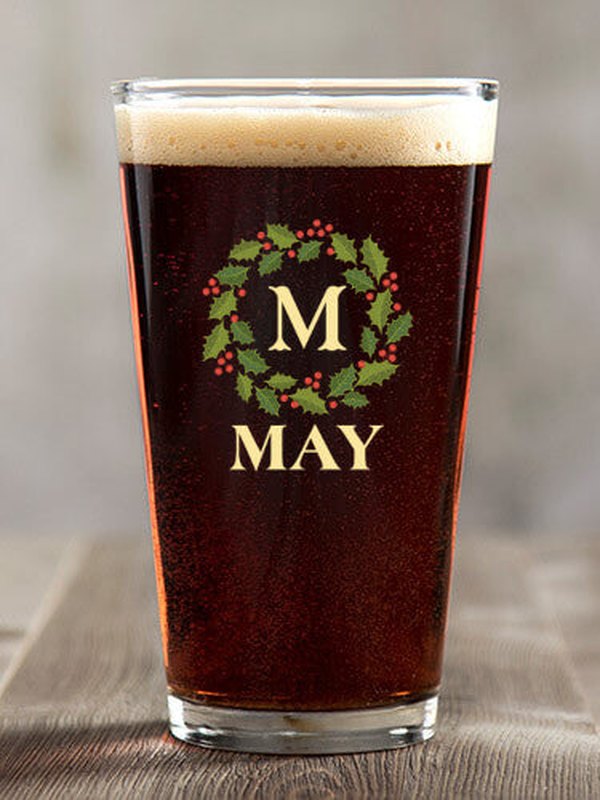 Christmas Monogram : Pint Glasses - Color Printed