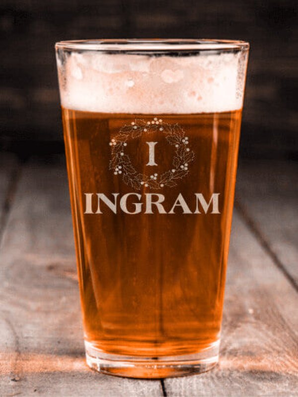 Christmas Monogram : Pint Glasses - Engraved