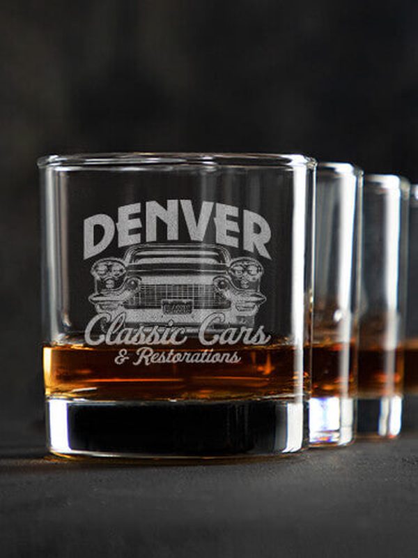 Classic Cars : Rocks Glasses - Engraved