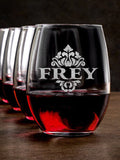 Classic Filigree : Stemless Wine Glasses - Engraved