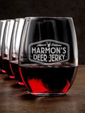 Deer Jerky : Stemless Wine Glasses - Engraved
