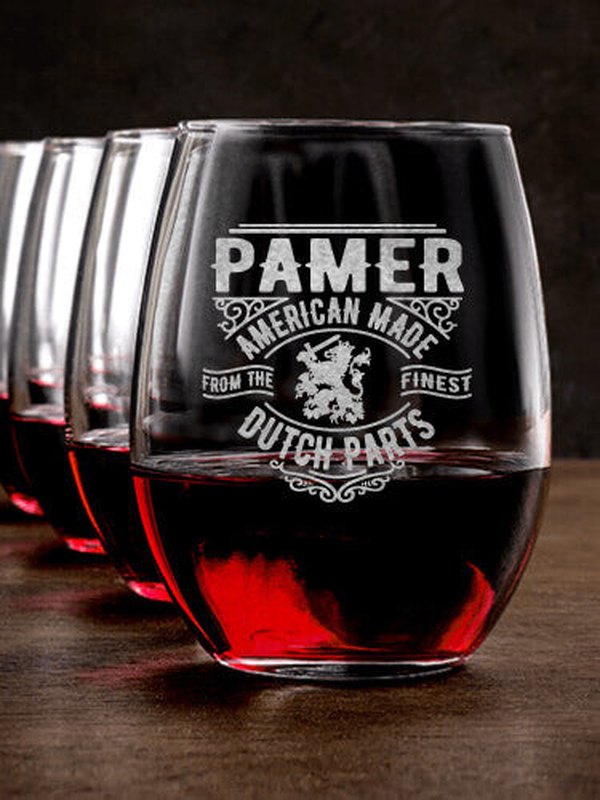 Dutch Parts : Stemless Wine Glasses - Engraved