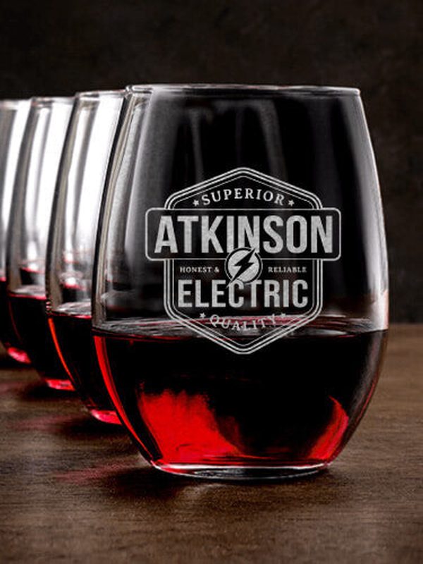 Electric : Stemless Wine Glasses - Engraved