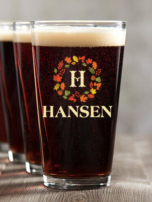 Fall Monogram : Pint Glasses - Color Printed