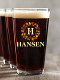 Fall Monogram : Pint Glasses - Color Printed