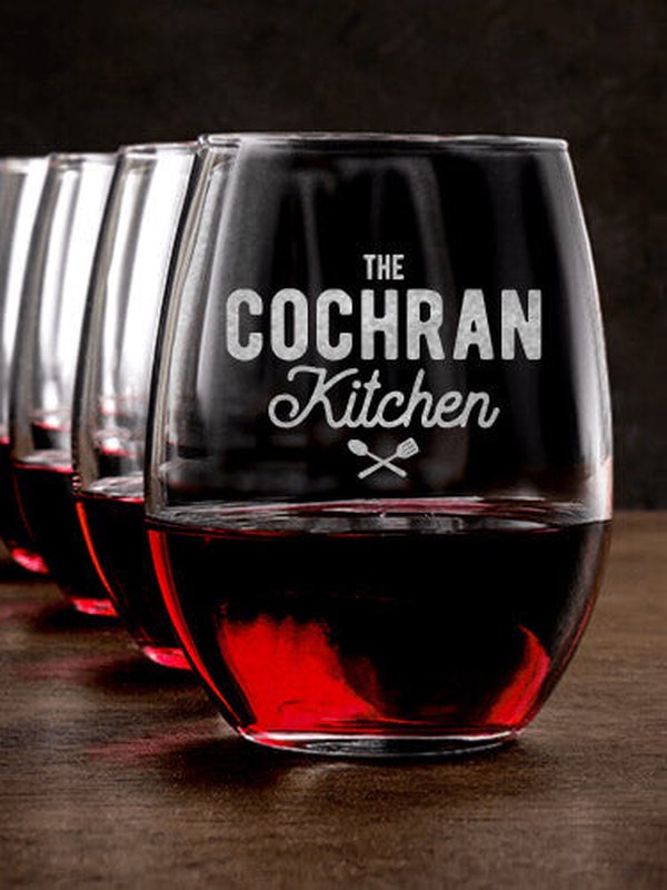 Farmhouse Kitchen : Stemless Wine Glasses - Engraved