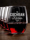 Farmhouse Kitchen : Stemless Wine Glasses - Engraved