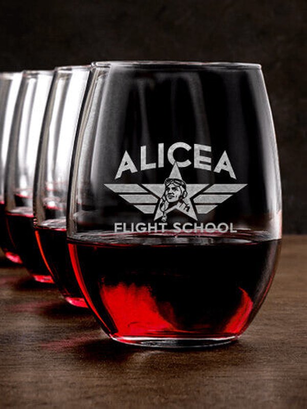 Flight School : Stemless Wine Glasses - Engraved
