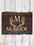 Antler Monogram : Faux Sliced Log Plaque