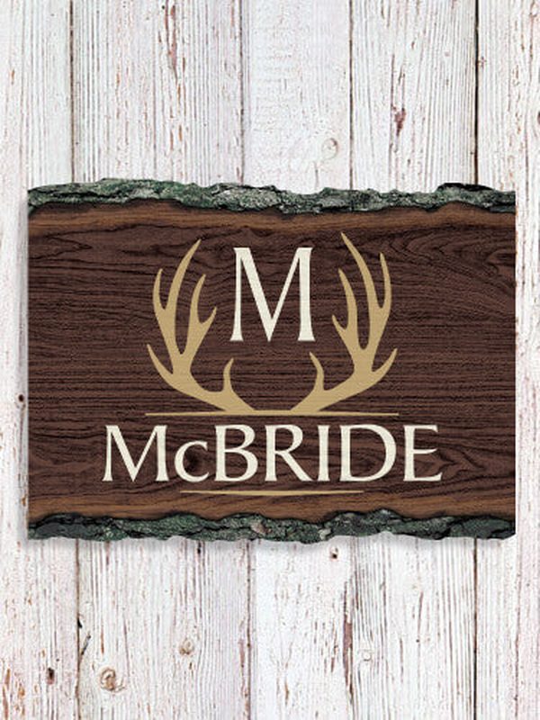 Antler Monogram : Faux Sliced Log Plaque