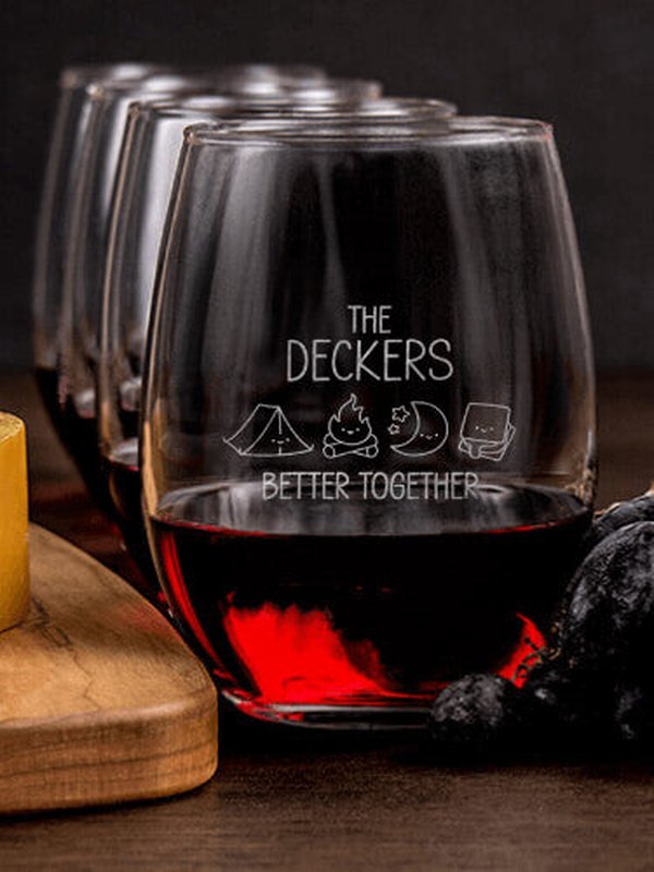 Better Together Camping : Cheese Board Wine Glass Gift Sets - Engraved