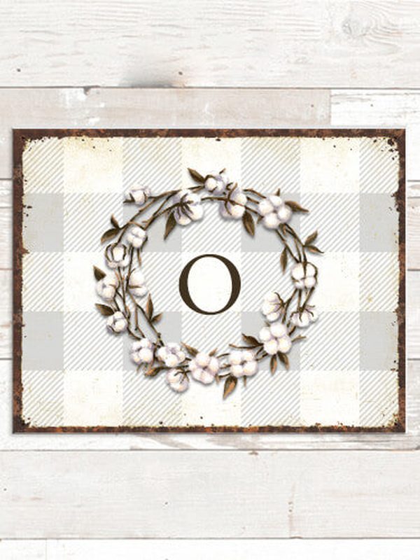 Cotton Wreath Monogram : Tin Signs