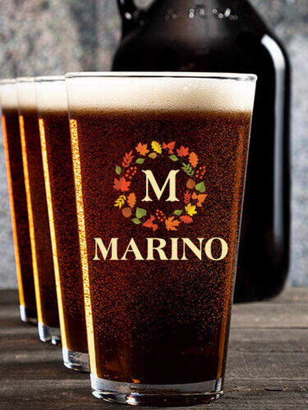 Fall Monogram : Growler Pint Glass Gift Sets - Color Printed