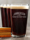 Family : 4 Pint Glasses - Engraved 4 Coasters Gift Set