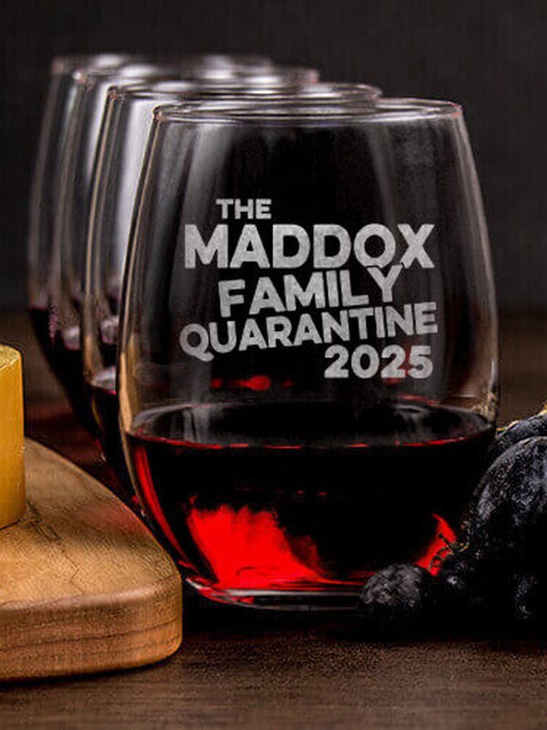 Family Quarantine : Cheese Board Wine Glass Gift Sets - Engraved