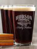 Fishing Family Tradition : 4 Pint Glasses - Engraved 4 Coasters Gift Set