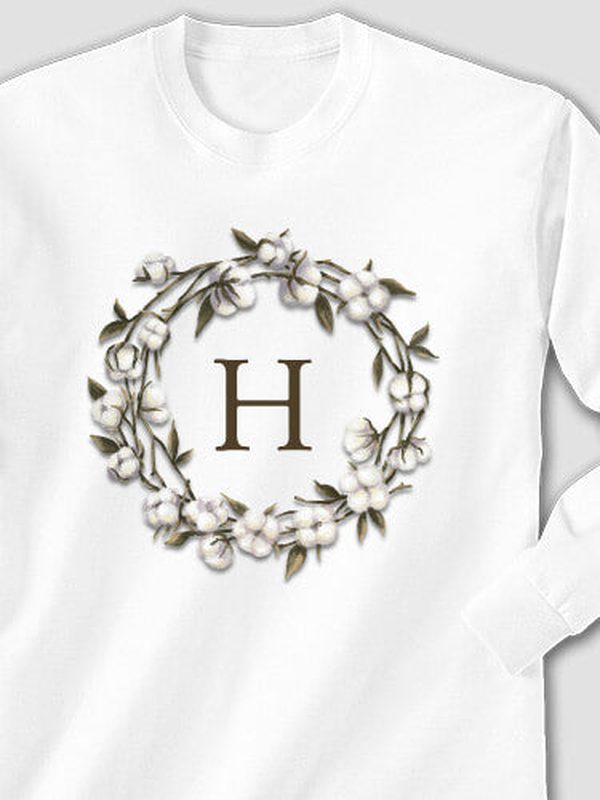 Cotton Wreath Monogram : Printed Long Sleeves